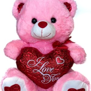 Pink Musical Valentine Bear with I Love You Heart and Light up cheek